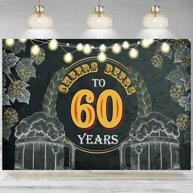 

Cheers Beers to 60 Years Oktoberfest Banner Backdrop Photographic Background 60th Birthday Wedding Anniversary Festival Party