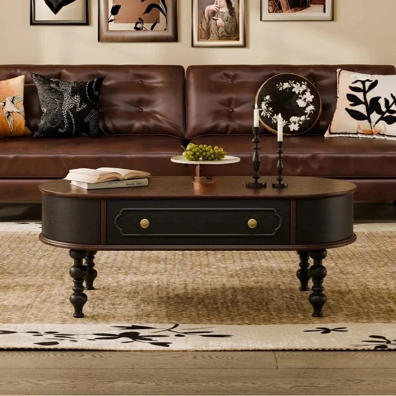 

French solid wood coffee table TV cabinet combination living room household small apartment light luxury retro tea table