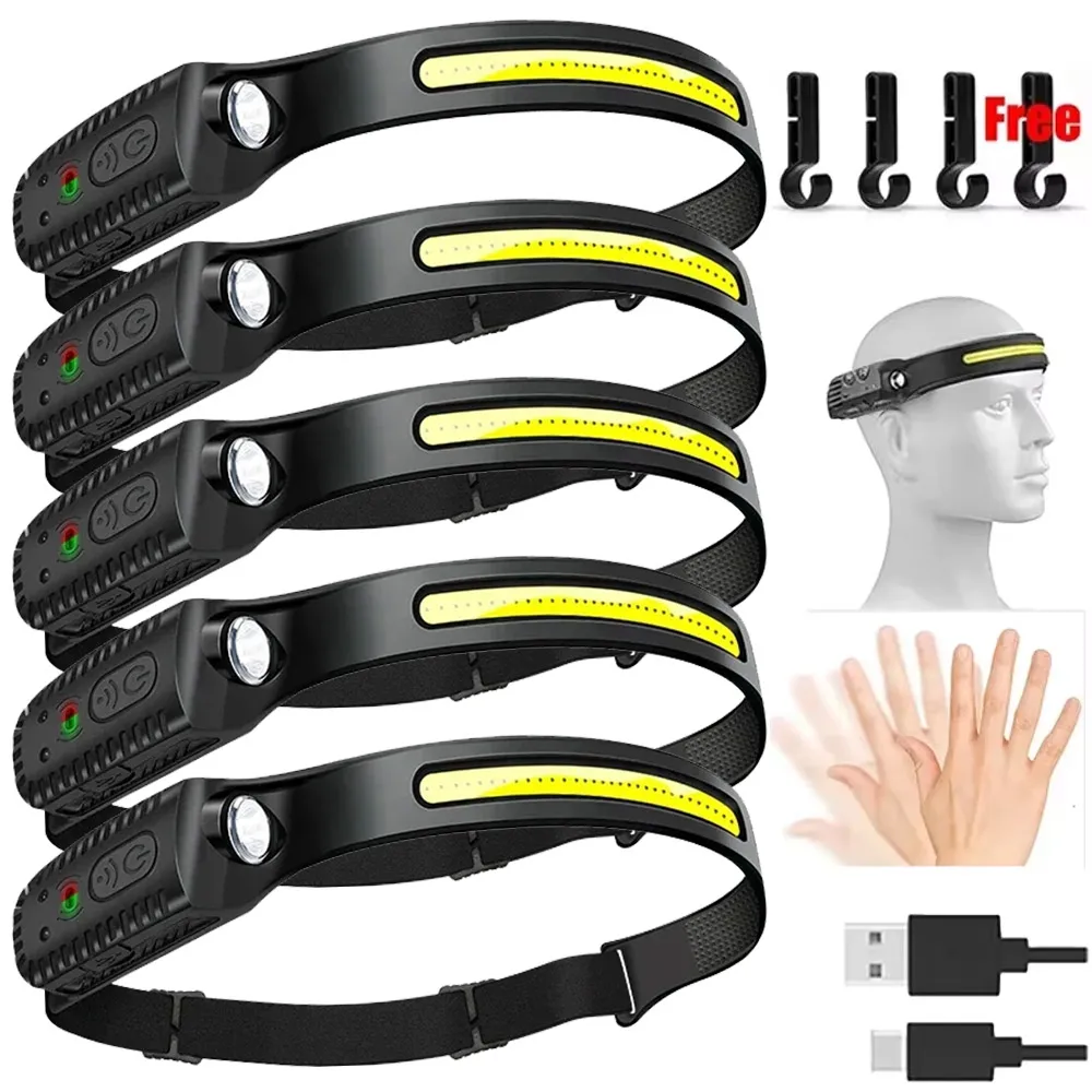 USB Rechargeable LED Sensor Headlamp Powerful Head Flashlight with Built in Battery Outdoor Fishing Camping Headlight Led Head