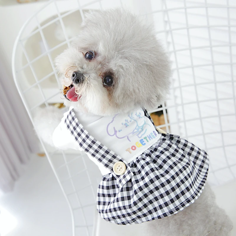 Doggie Print Girl Dog Clothes Designer Dress With Plaid Skirt And Pet Overall Jumpsuit Summer Spring Lovers XS XL Chihuahua Pugs