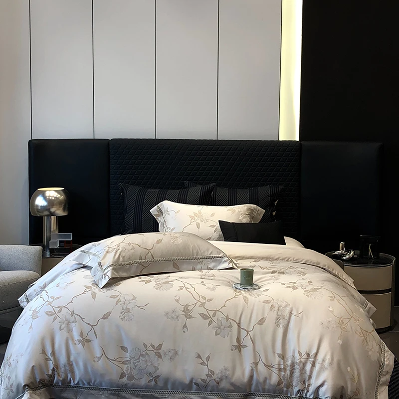 Soft Silky Satin Jacquard 1000TC Egyptian Cotton Luxury European Bedding Set Duvet Coves Set Bed Sheet Fitted Sheet Pillowcases