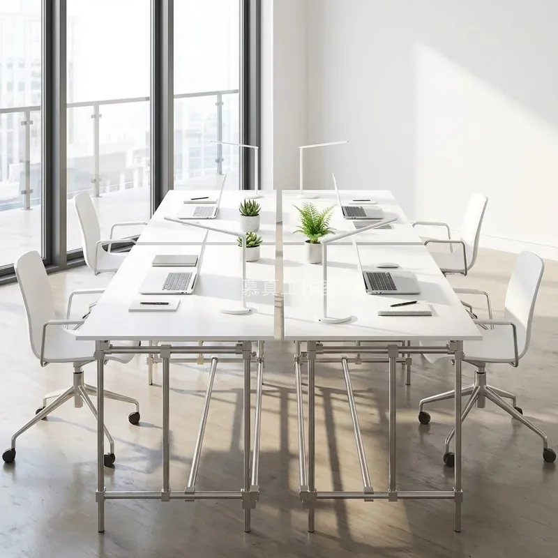 White Stainless Steel Long Desk Retro Bauhaus Style Computer Workstation for Studio Office Conference Table