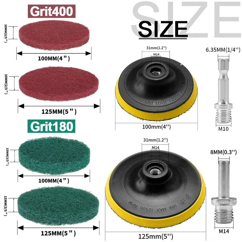

8pcs 4/5inch Drill Power Brush Tile Scrubber Scouring Pads Cleaning Kit Polishing Pad Self-adhesive Disc Household Cleaning Tool