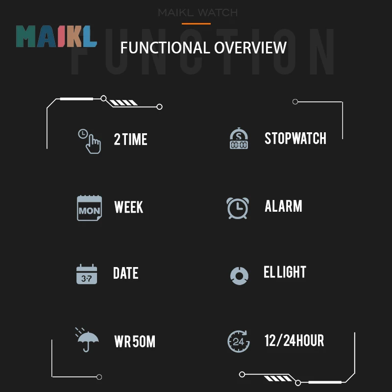 Мужские водонепроницаемые электронные наручные часы MAIKL, стильные цифровые часы в стиле милитари, спортивные часы с двойным дисплеем, GM04