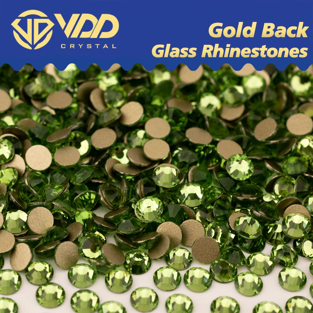 VDD 019 Peridot High Quality SS4-SS20 Glass Rhinestones Crystal Gold Flatback Diamond Stones For Nail Art Crafts Accessories