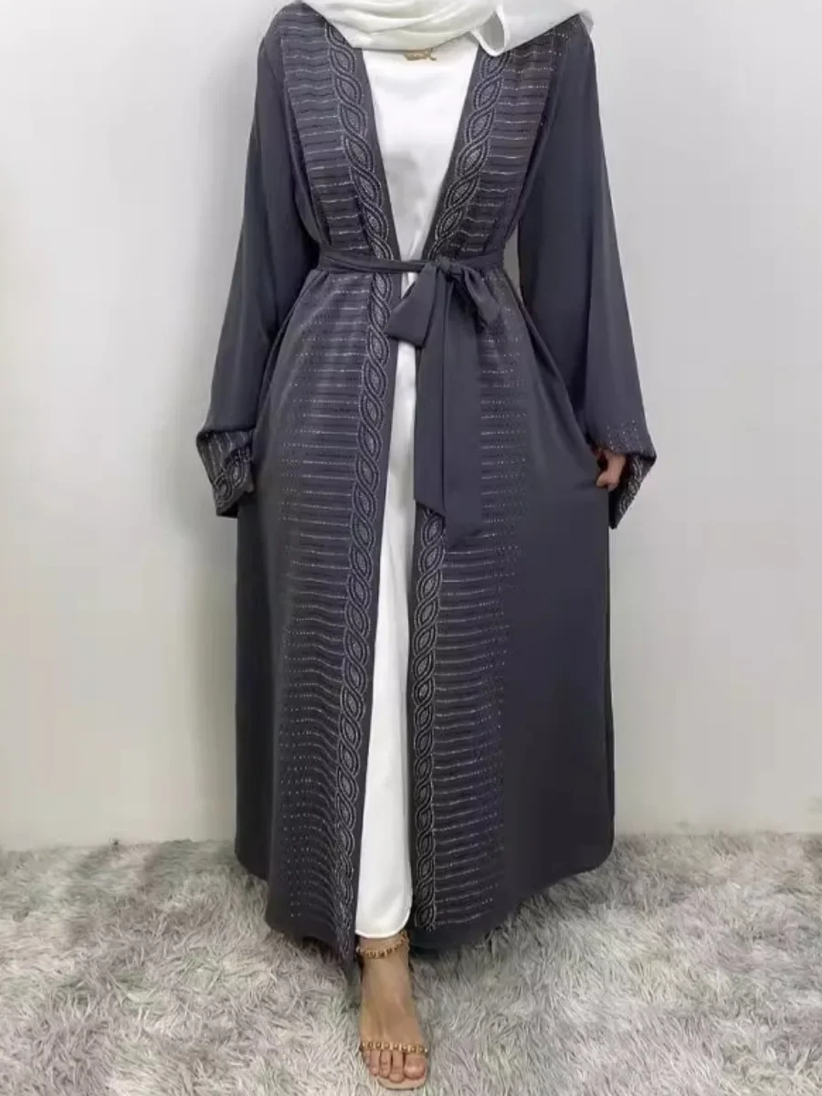 Eid Muslim Party Abaya for Women Diamond Pocket Ramadan Cardigan Long Dress Kaftan Vestidos Largos Dubai Robe Jalabiya 2024