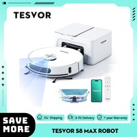 Tesvor S8 Max Robot Vacuum Cleaner, 3-in-1 Vacuum/Sweep/Mop, 8000Pa 180min Runtime, Self-emptying, APP Control, LiDAR Navigation