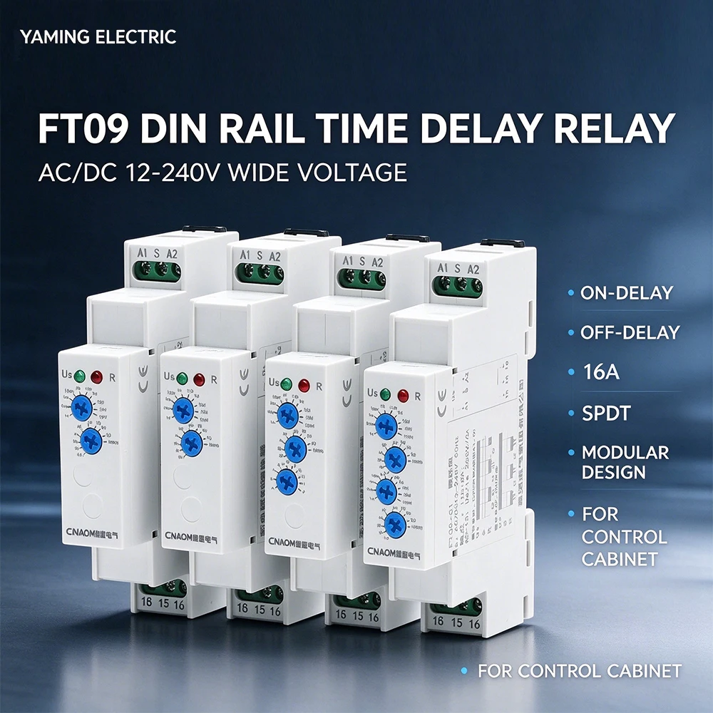FT09 Multifunction DIN Rail Timer Relay AC220V, On-Delay / Off-Delay / Cycle Timing Controller, Adjustable Automation Control