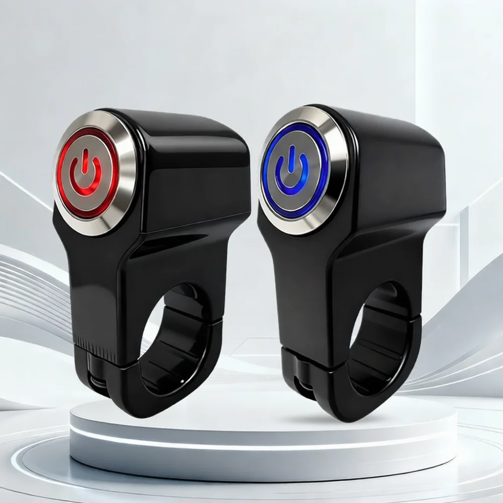 Motorcycle Handlebar Spotlight Control Switch Aluminum Alloy Self Resetting Push Button With LED Indicator For Bike