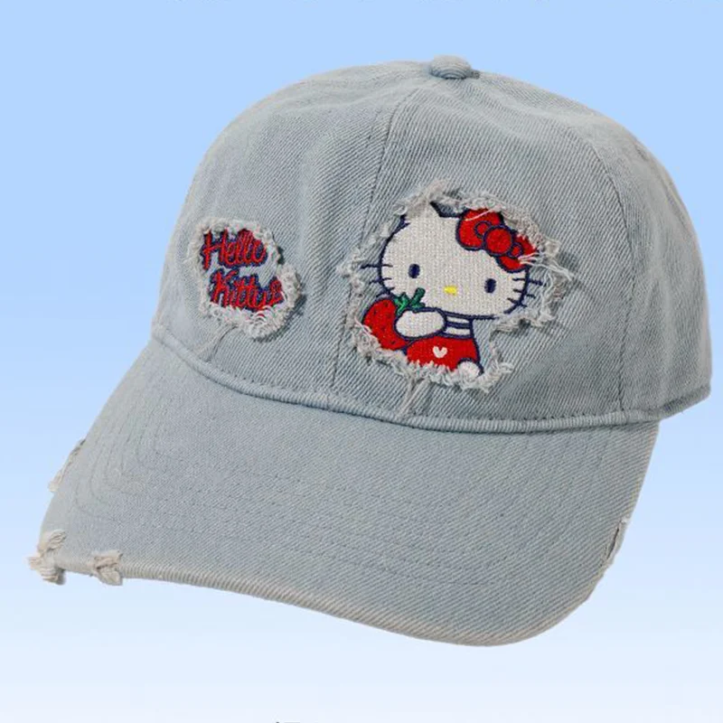 Sanrio Topi Bisbol Koboi Hello Kitty Topi Pinggiran Lebar Kerai Luar Ruangan Siswa Perempuan Topi Gaya Baru Fashion Anime Kawaii Tabir Surya