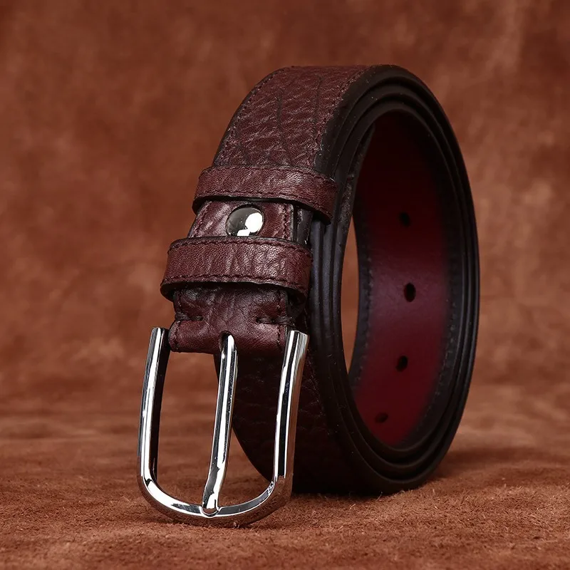 Double-sided available cowskin textured belt for men leather top layer fashionable and versatile formal