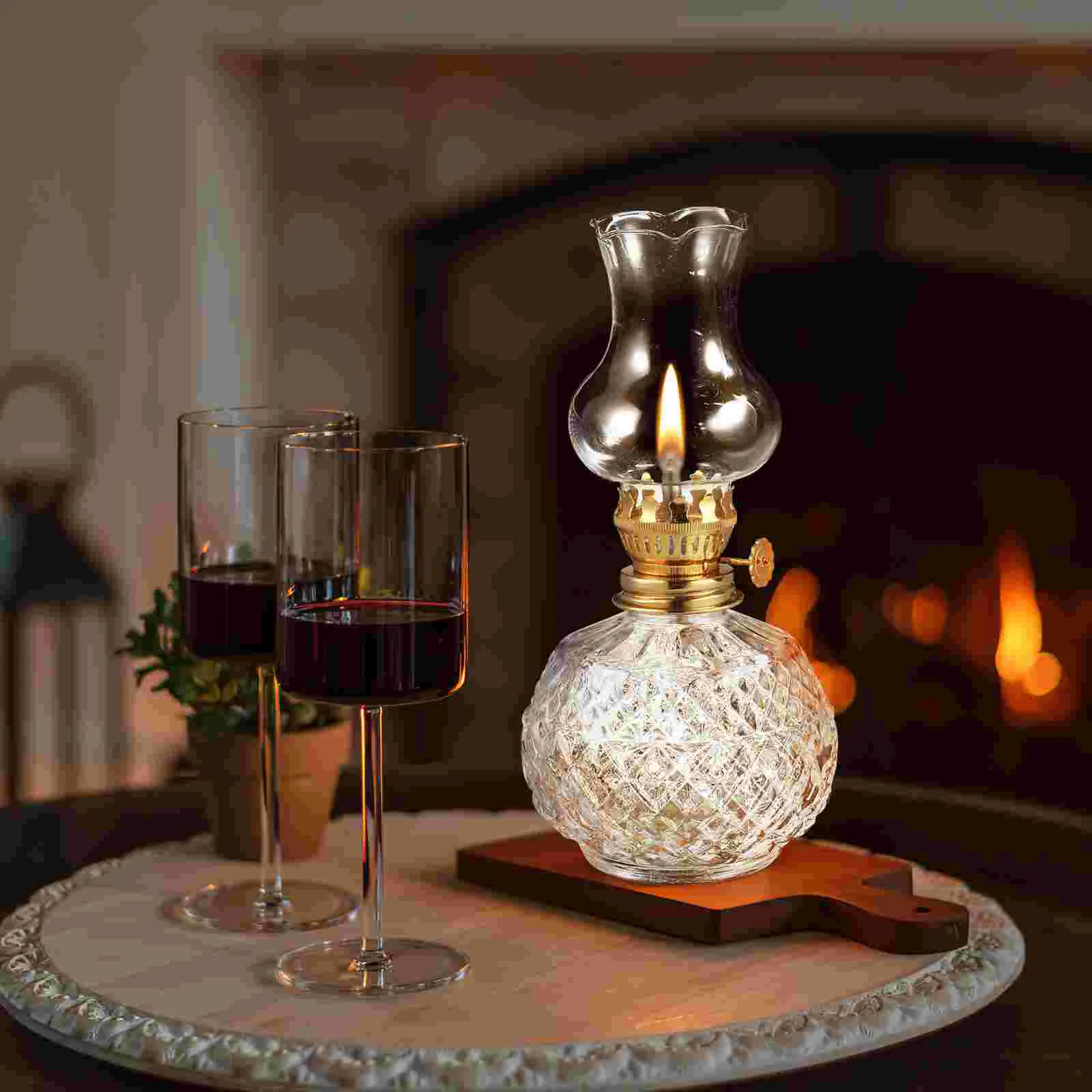خمر الزجاج الكيروسين مصباح النفط حرق فانوس لطاولة داخلية أداة الإضاءة فانوس محمول غطاء زجاجي مصباح العرض