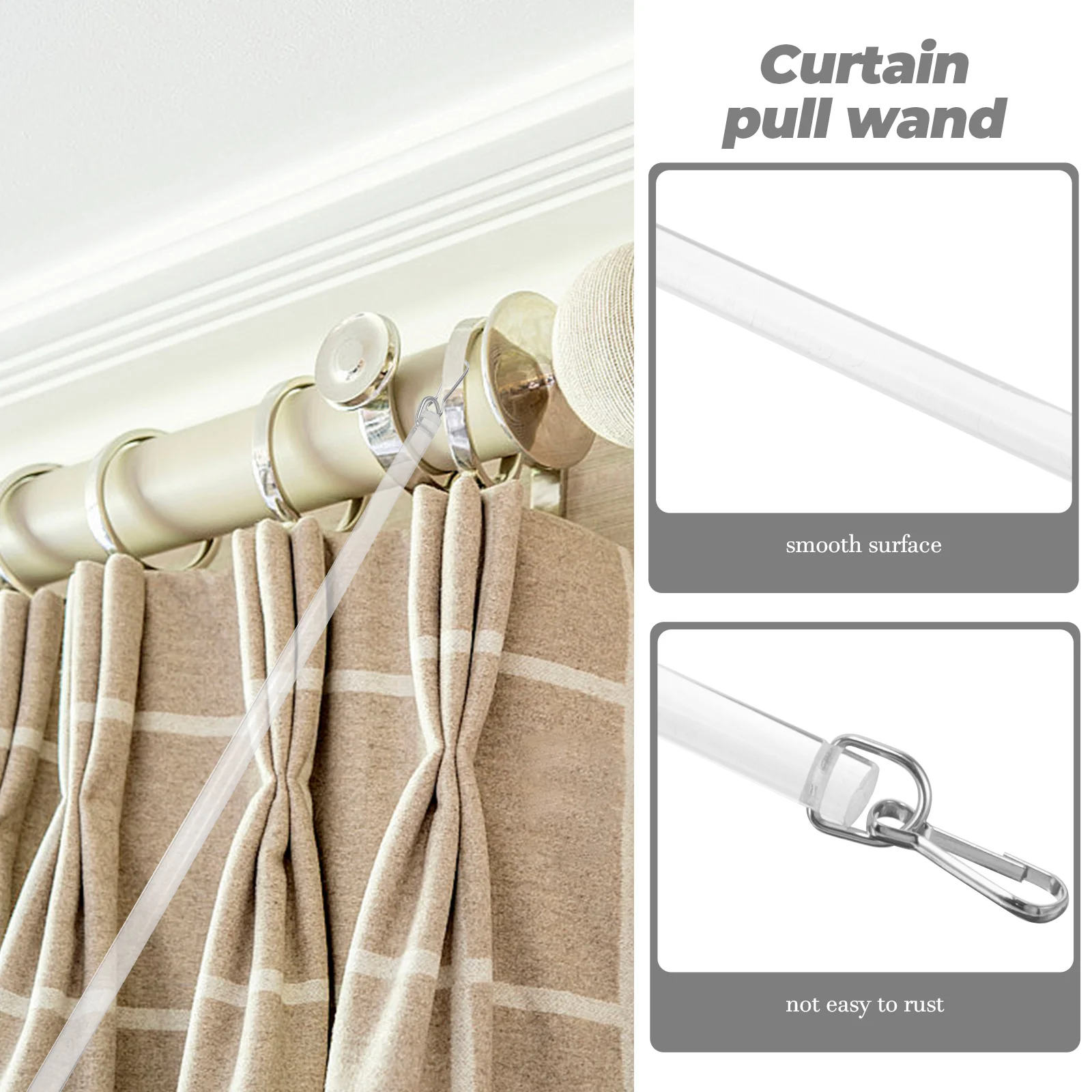 Curtain Pull Wand with Snap Drapery Pull Rod Curtain Pull Wand Curtain Accessory 21.8 Inch Push Wand Drapery Grommet Curtains