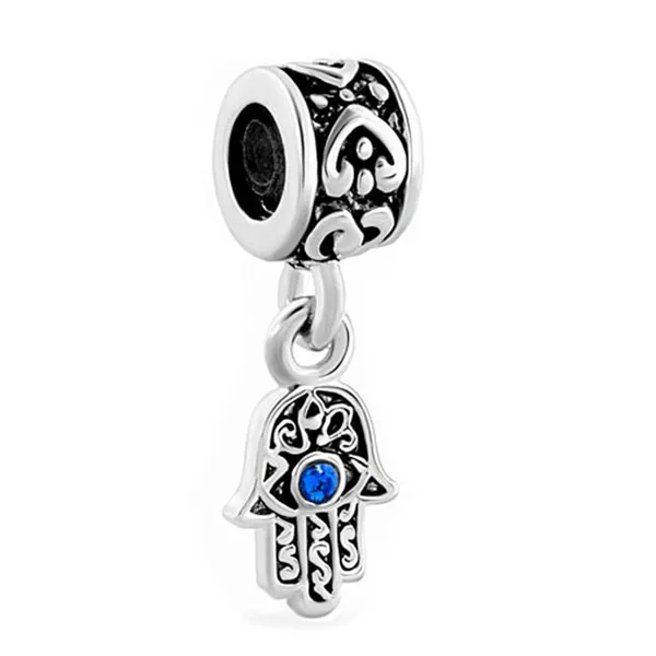 Blue Evil Eye Hamsa Mão de Fátima Dangle Charme, Pingente Pendurado, Pulseira Europeia, Fits colar, 1Pc