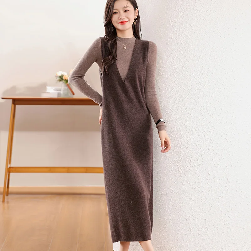 

Long Wool Vests 100% Wool Women Knitwears New Fashion Pullovers Ladies Cashmere Vests 2024 Autumn And Winter