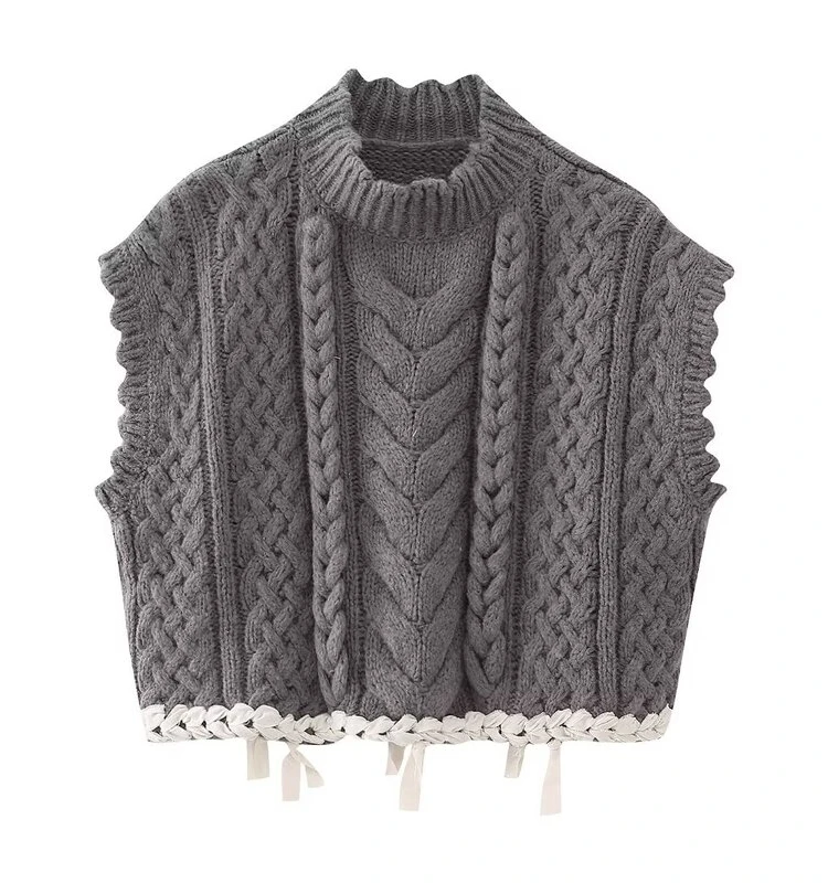 

Winter New Women's Faionable Knitted High Collar Svel Vest Versatile Weave Pattern All-Match ort Length 00258 802