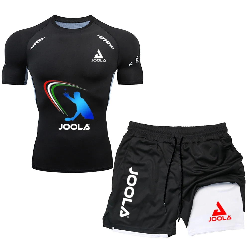 JOOLA Professional Table Tennis Uniform for Men Compression Shirt and Shorts Set Moisture Wicking Training Outfit
