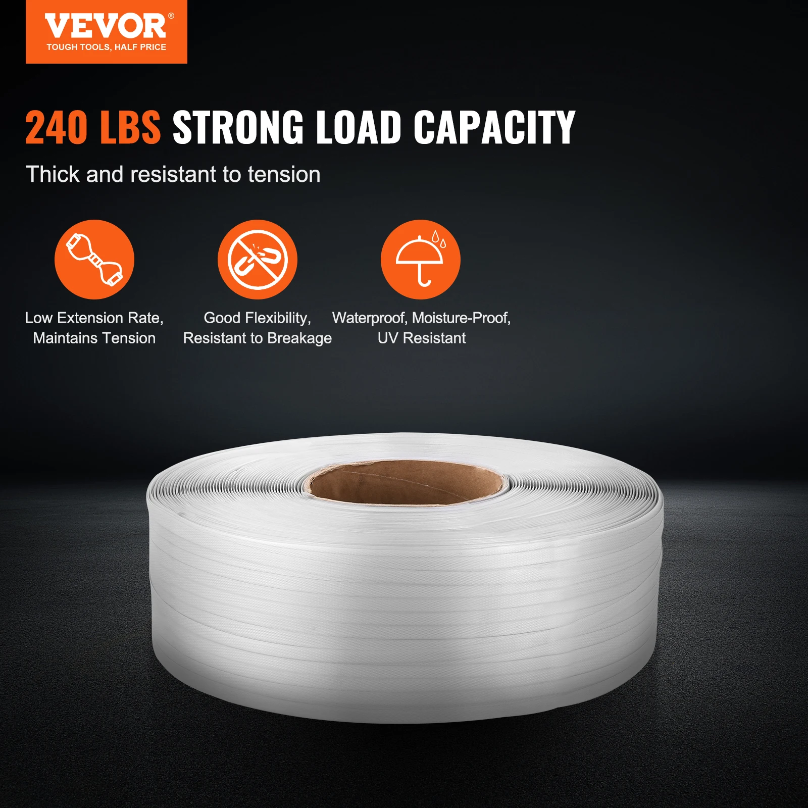 VEVOR 9900ft Packaging Bunding Tape Polypropylene Strapping Roll White Banding Pallet Strap Coil Portable Strong Packing Straps