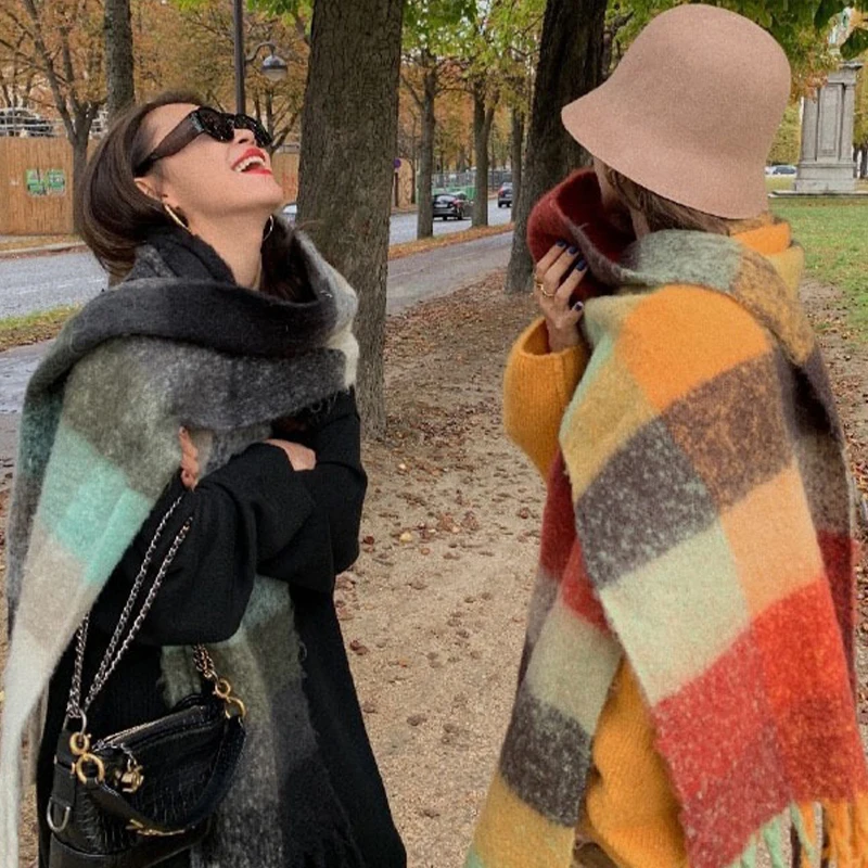 Frauen Schals Herbst Winter Große Version Der Regenbogen Schal Für Frauen Hals Atmosphäre Plaid Dicke Warme Schal