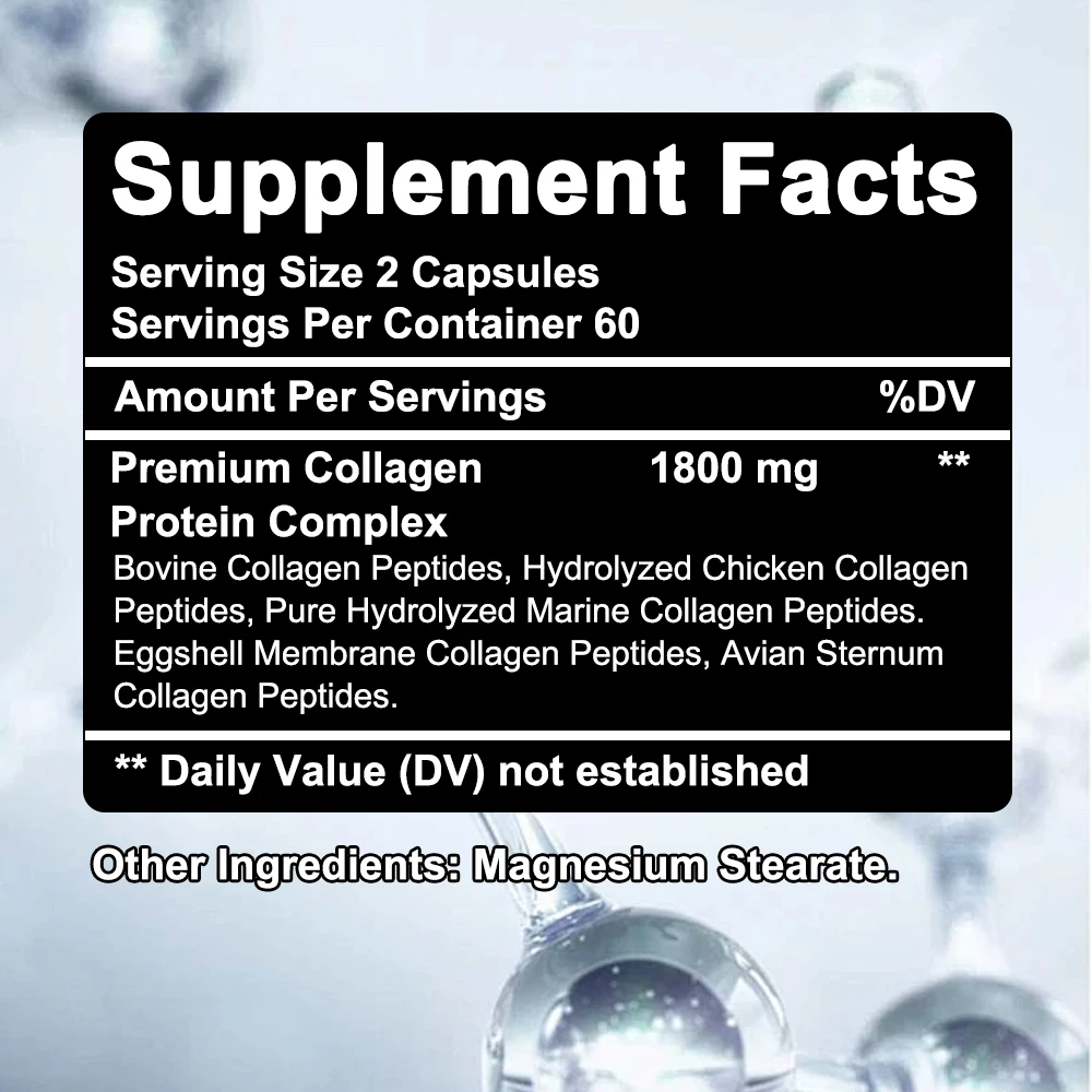 

Multiple Collagen Complex - Types I, II, III, V, and X - Hair, Skin, Nail, Bones, Joint Health Support, Non-GMO, 120 Capsules