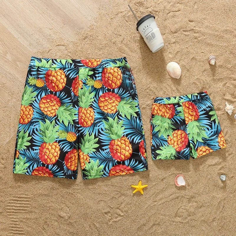 Family Matching Outfits Swimwear Baby Mommy and Daddy Son Daughter Clothes Clothing Family Pineapple Print Sandbeach Swimsuit