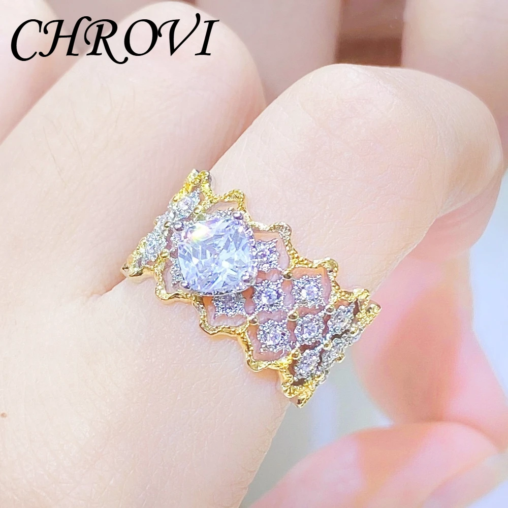 Exquisite 925 sterling silver vintage textured pattern diamond ring, hollowed-out with multiple diamonds, double-color gold ring