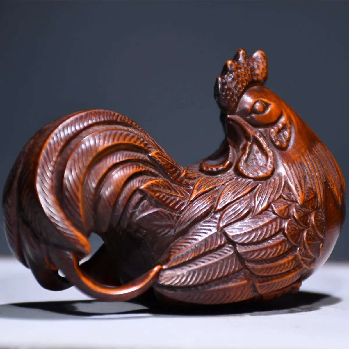 

Chicken Statue Handmade Wood Carving Rooster Sculpture Craft Home Desk Indoor Figurine Decoration