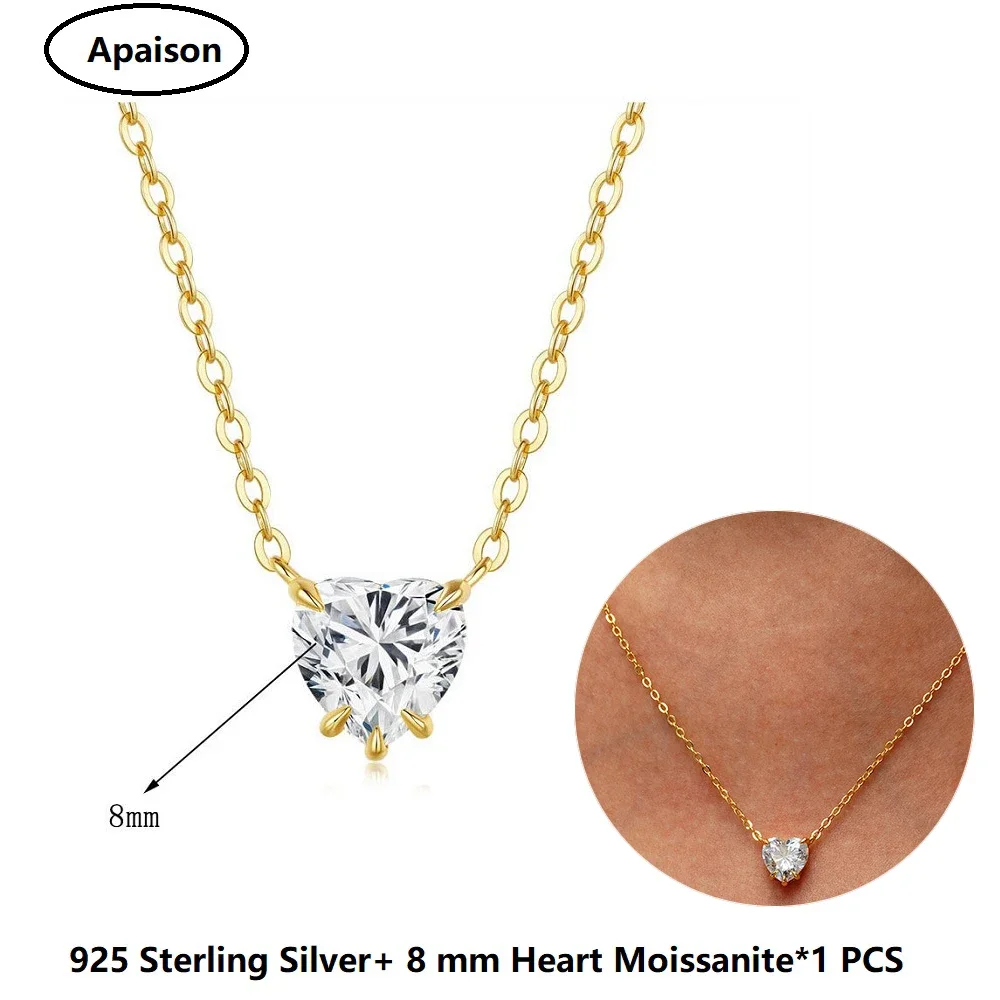 

Apaison Shiny 8 mm 2 ct Heart Moissanite Pendant For Women 14K Gold Plated Necklace Wedding Engagement Prom Party Fine Jewelry