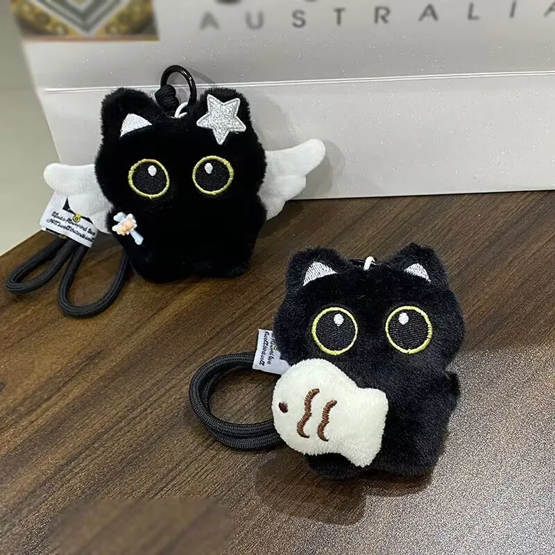 Unbranded Cute Plush Black Cat Keychain Angel Wing Star Decor Squeaky Mini Stuffed Toy Backpack Bag Pendant For Kids Cat Lovers