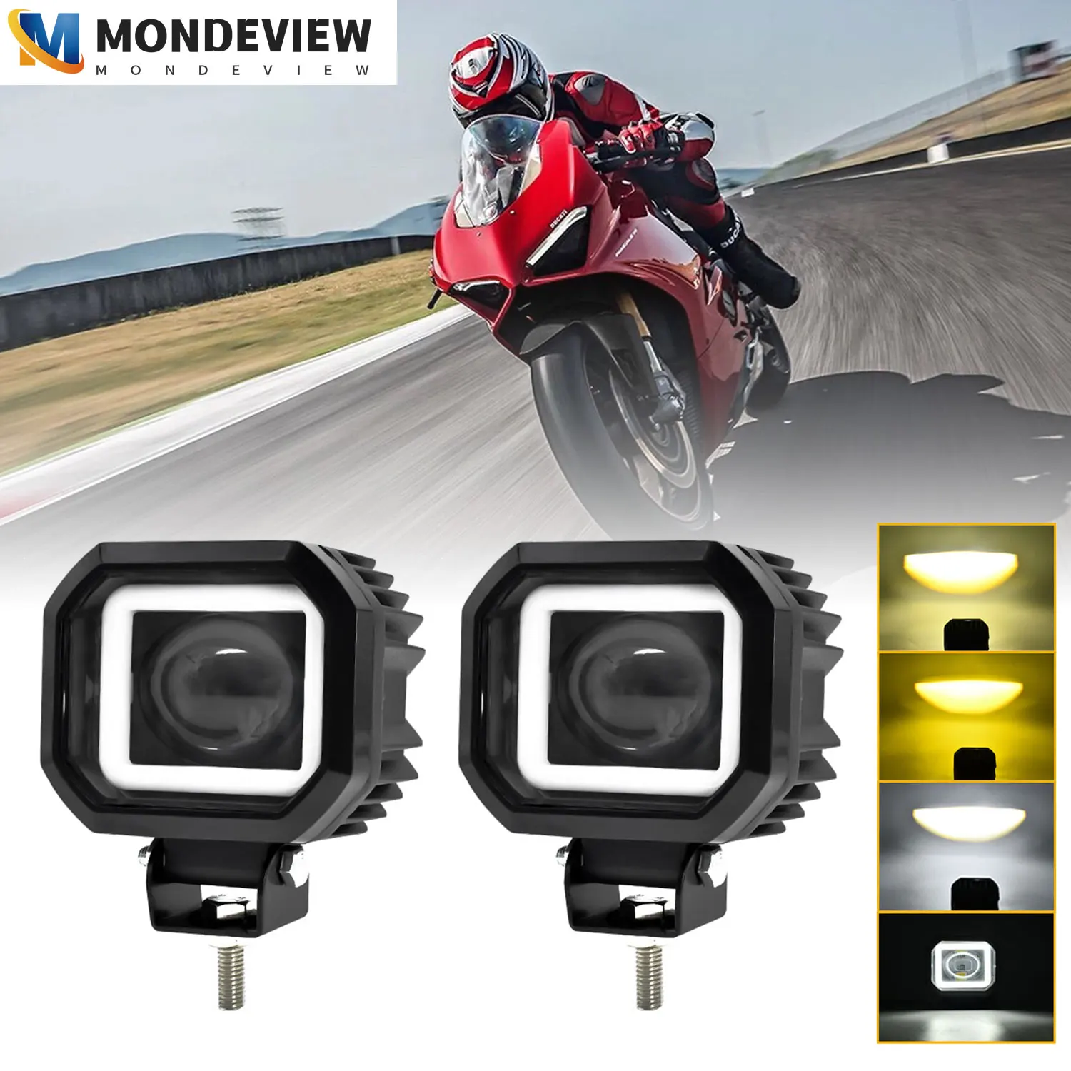 MONDEVIEW S15 motorcycle 9000LM running light 6000K white light front rear adjustable 90 degree LED lens spotlight