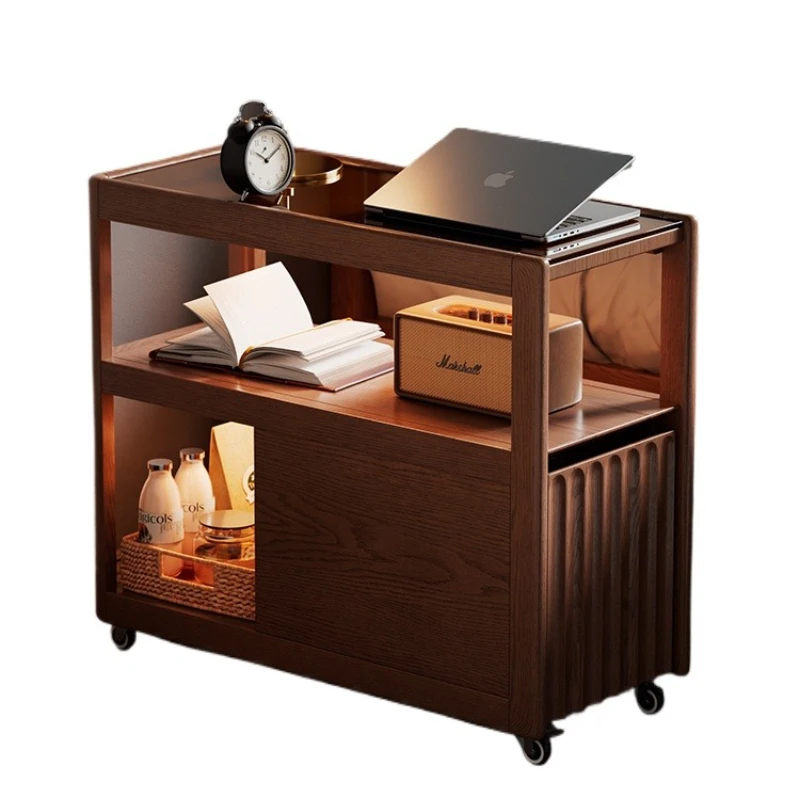 Solid wood small apartment movable coffee table, narrow side table, antique trolley , sofa side cabinet