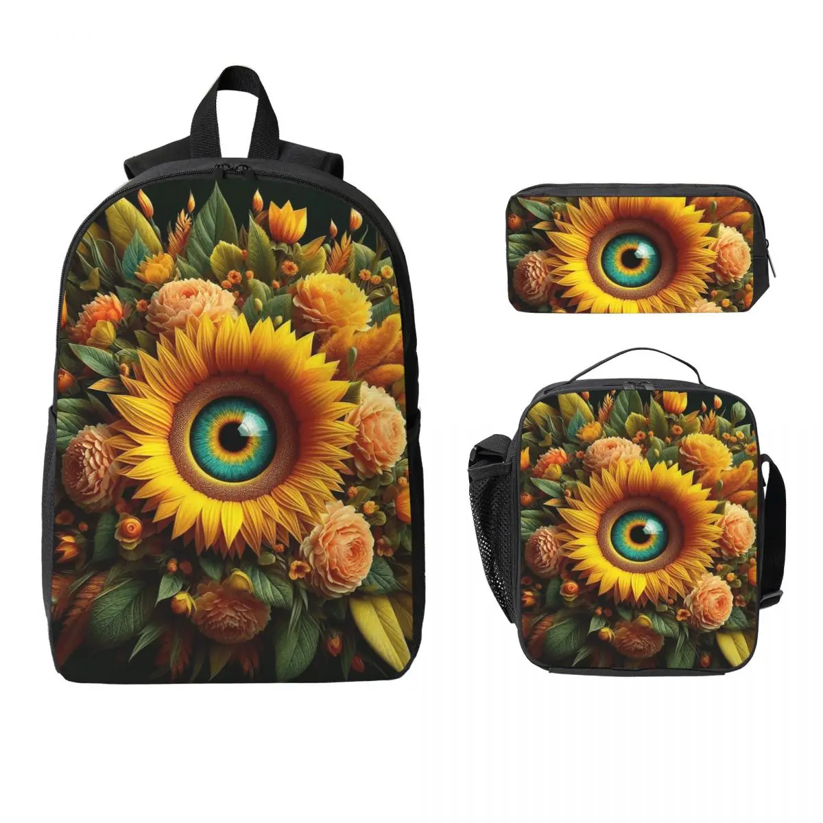 Evil Eye Sunflower Design Backpack Boys Girls BookBag School Bag Laptop Shoulder Bags 3ps Insulated Lunch Bag Pencil Case