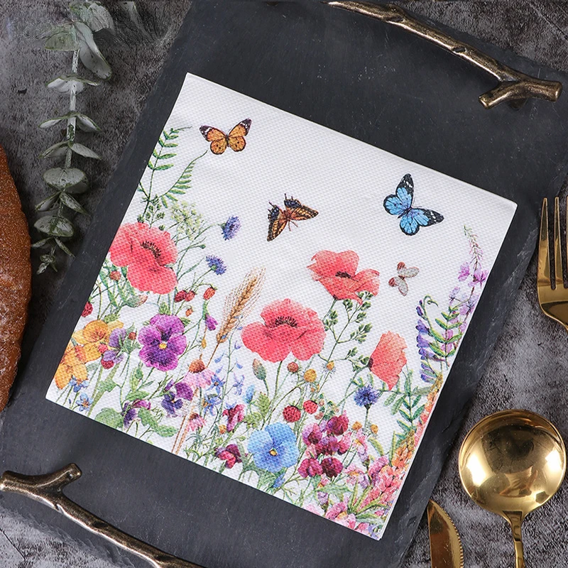 20pcs Butterfly Floral Paper Napkins, multi-color for dining, baking, wedding and holiday party table decor