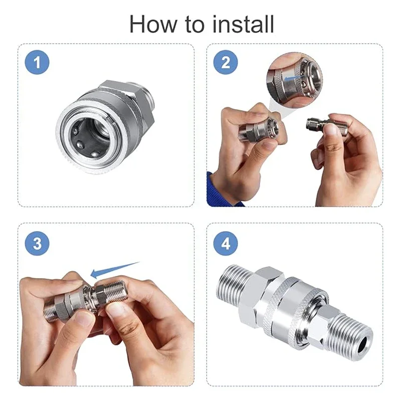 Pressure Washer Quick Connect Kit 3/8 Inch Stainless Steel Male Female Plug Coupler Fittings Internal and External Threads