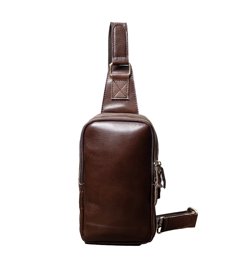 Genuine Leather Men Chest Bag Vintage Crossbody Bag Cowhide Day Pack Casual Messenger Bags with Adjustable Strap 3 Colors