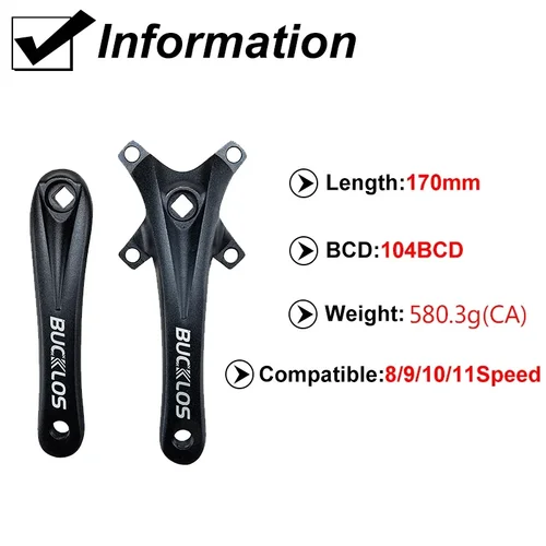 Imagen 2 del producto Manivela de bicicleta BUCKLOS 104BCD, juego de bielas de bicicleta de montaña con orificio cuadrado con plato doble Triple BB 64BCD para piezas de ciclismo Shimano