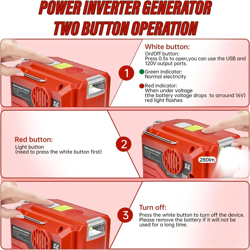 عاكس طاقة 200 وات لبطارية ميلووكي 18 فولت مع مخرج تيار متردد 110 فولت ~ 220 فولت مصدر طاقة للسفر في الهواء الطلق في حالات الطوارئ
