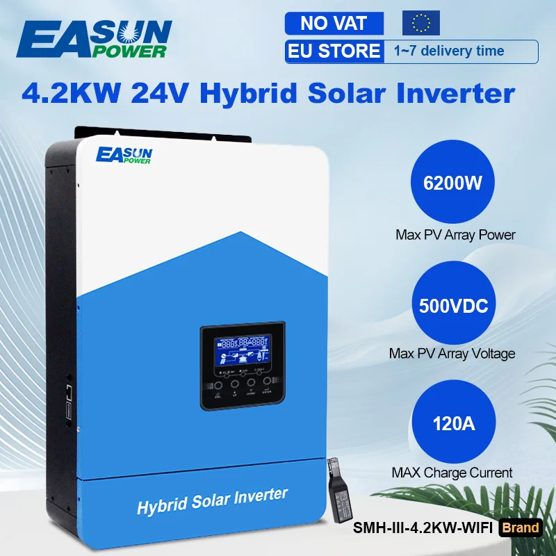 EASUN Inverter solare ibrido 4.2KW Off Grid Onda sinusoidale pura MPPT inverter 24V 220V 100A Caricatore solare per fotovoltaico PV 500VDC
