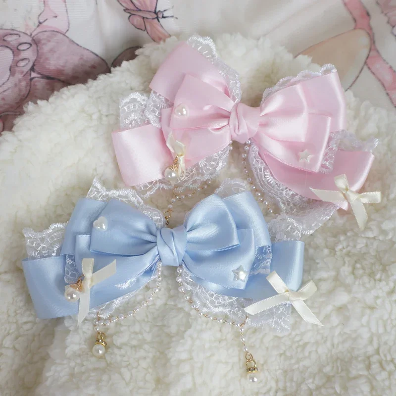 Ribbon Lace Lace Pearl Chain Large Bow Pearl Pink KC Cute Princess Headwear Hair Clip Accessories Lolita Headpiece Sweet Cute view 2