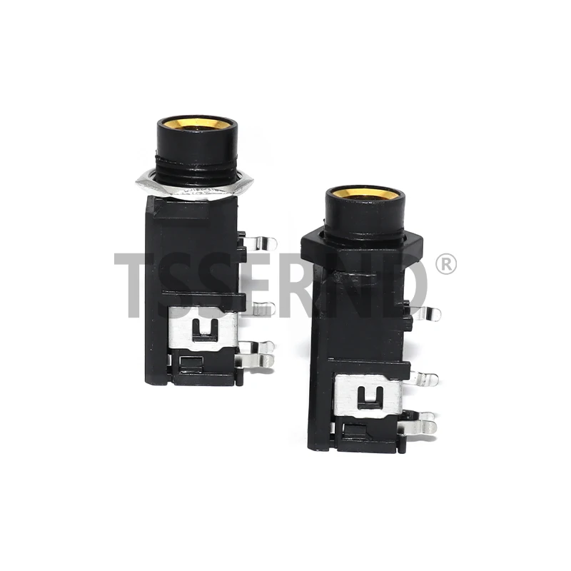 5PCS DIY 6.35mm Jack Gold Plated 4P Stereo Dual Channel Microphone Socket 6.35  Audio Straight jack Connector