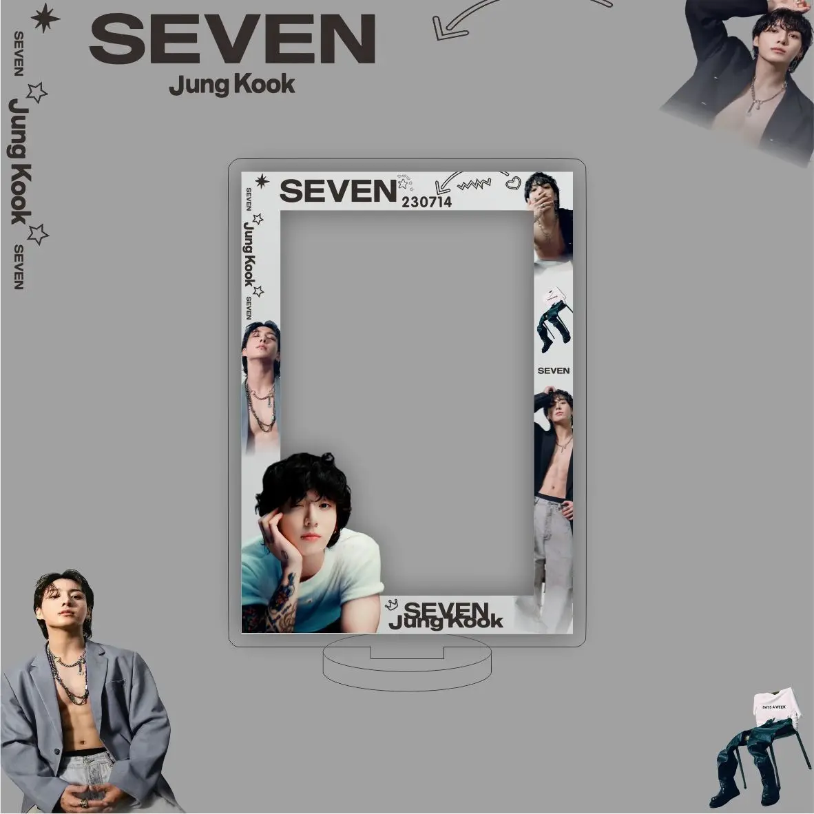 Kpop ídolo JK Acrílico Photo Picture Frame, Álbum Sete Display Stand, Home Decor, Desktop Ornamentos Presente, Novo