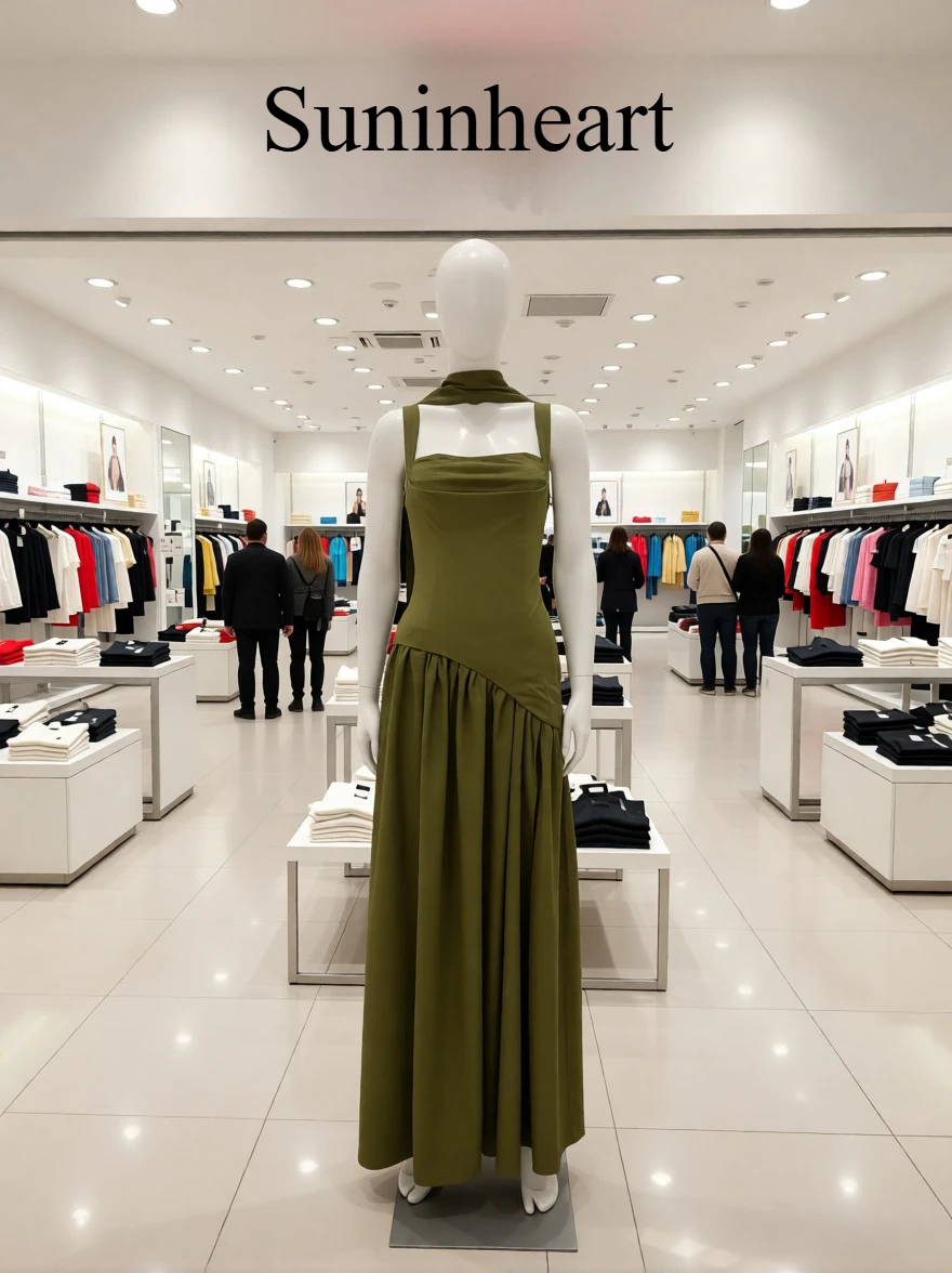 Suninheart Green Dress Women's Evening Dress with Scarf - Lace Up Back High Slit Party Maxi Bodycon Dress for Vacation Wedding