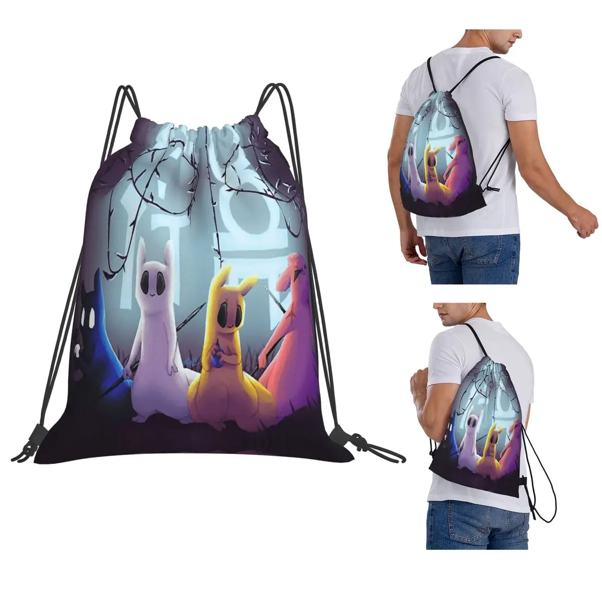 

Slugcat Rain World Game Backpacks Casual Drawstring Bags Sports Bag Book Bags for Man Woman Students