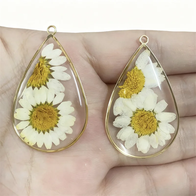 Min order 30pcs/lot color Daisy flowers core geometry water drop shape resin floating locket beads diy jewelry pendant accessory - view 3