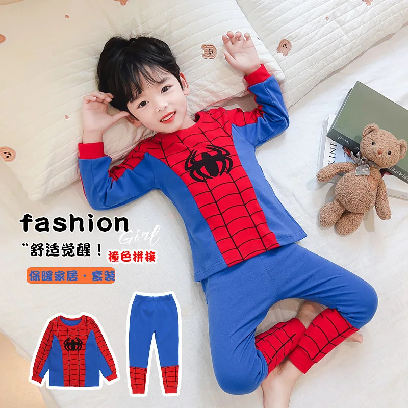 Spider-Man boys comfortable home pajamas fashion handsome home wear suit in small children autumn and winter two-piece tide