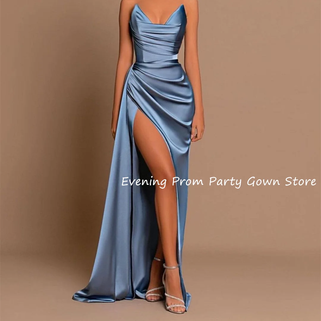 

Dusty Blue Mermaid Evening Dresses Chic Slit Bridesmaid Prom Dress vestidos de fiestas elegantes mujer فساتين سهره نسائيه فخمة