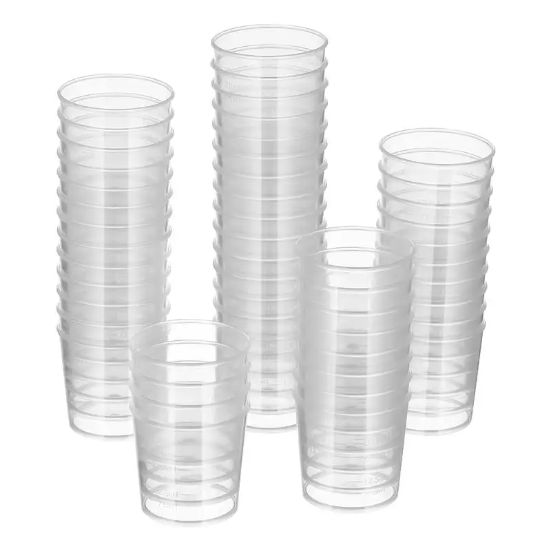 

50pcs 30ml Plastic Graduated Cups Liquid Measuring Cupss Transparent Liquid Container for Mixing Paint Stain Epoxy Resin