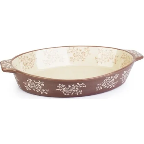 Acar Ceramic Ellipse Flower Pattern Bakery Container-Cream