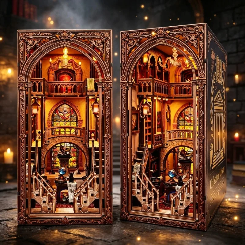 DIY Book Nook Shelf Insert Kit Time Library Bookend Miniature Dollhouse 3D Puzzle Assembly Model for Adults Birthday Gifts Toys