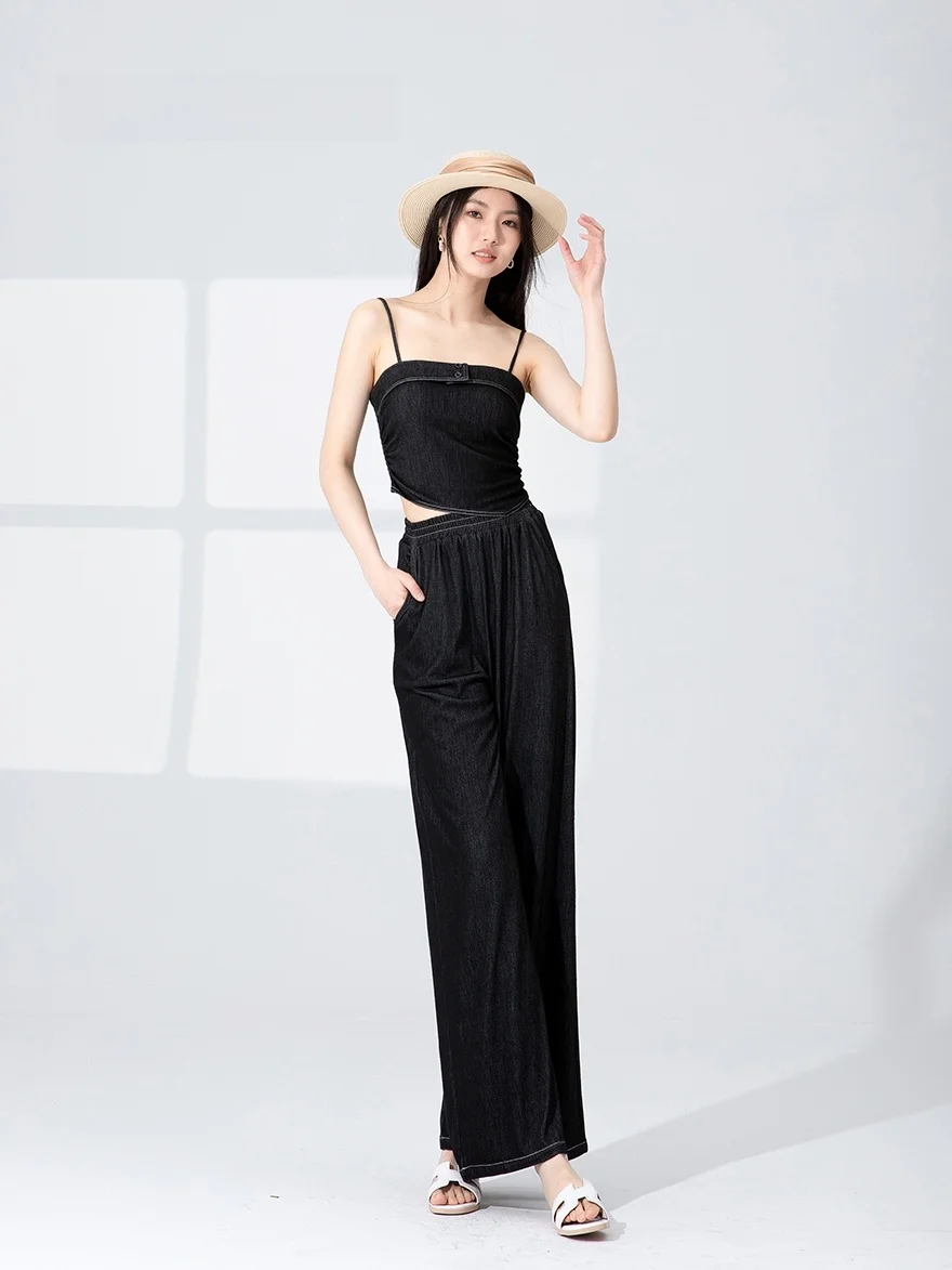 

Dailanzhi, новые летние прямые брюки, комплект из двух предметов, универсальный ансамбль для похудения, дизайн с длинными полиэфирными волокнами